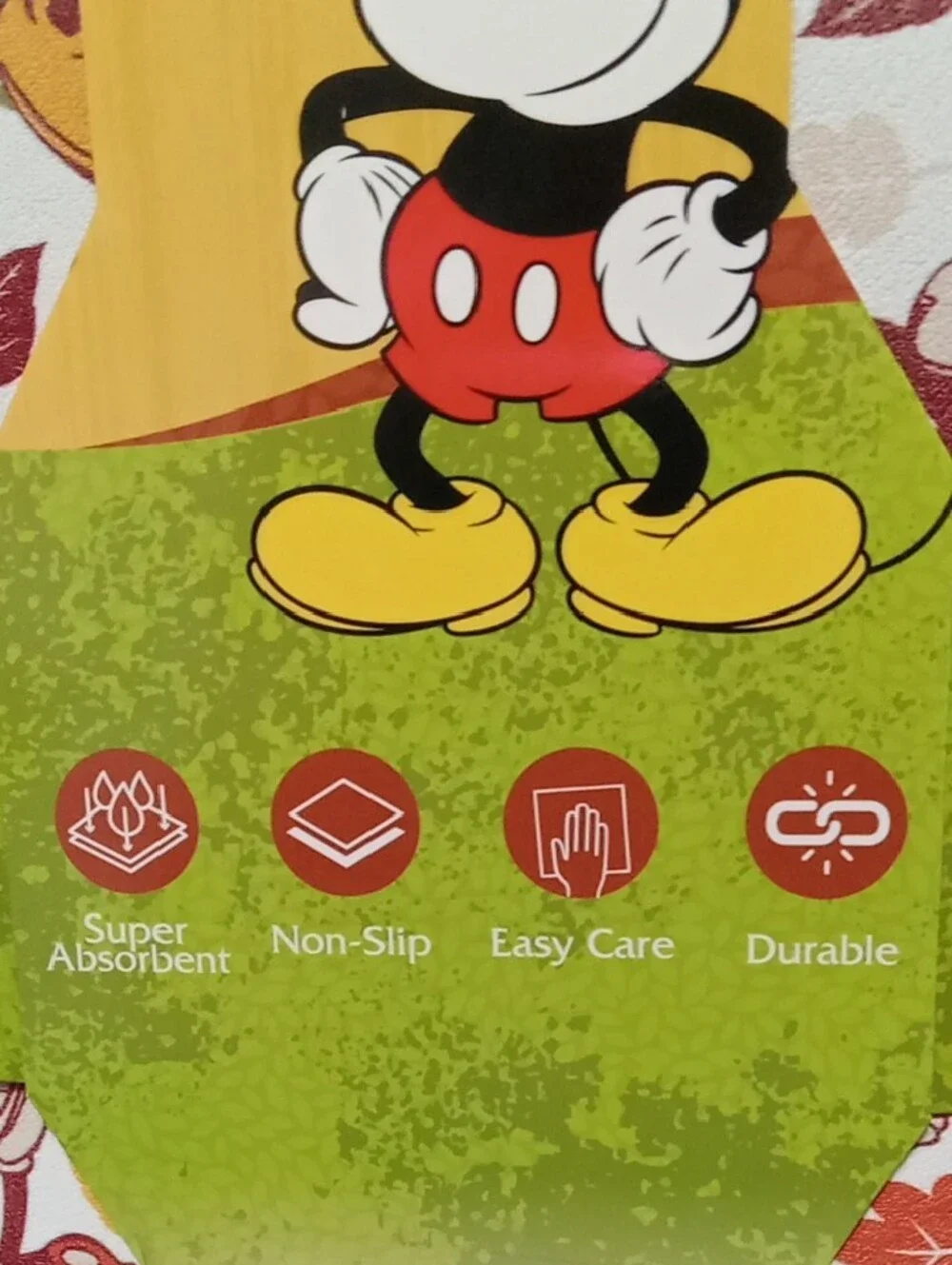 Disney Mickey Mouse Quick Drying Dish Mat - Fall Leaves Design (White/Red/Green)